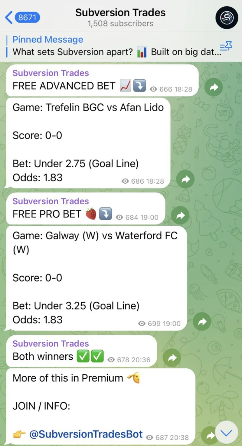 Telegram screenshot: Sample of recent betting picks from October